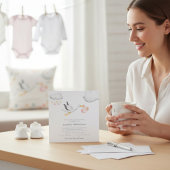Flying Stork Clouds Stars Baby Shower Einladung
