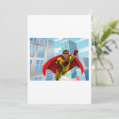 Flying Superhero Comic Style Red and Yellow Held Einladung (Stehend Vorderseite)