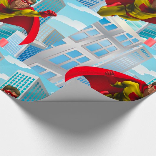 Flying Superhero Comic Style Red and Yellow Held Geschenkpapier