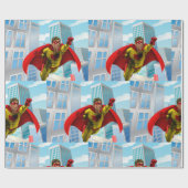 Flying Superhero Comic Style Red and Yellow Held Geschenkpapier (Flach)