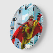 Flying Superhero Comic Style Red and Yellow Held Große Wanduhr (Winkel)