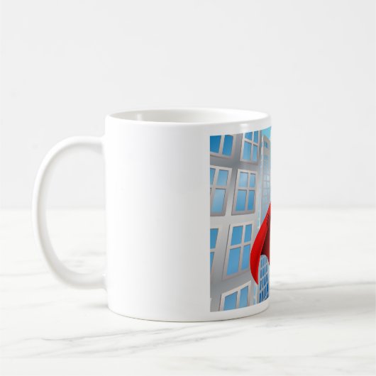 Flying Superhero Comic Style Red and Yellow Held Kaffeetasse (Links)