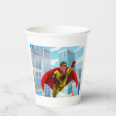 Flying Superhero Comic Style Red and Yellow Held Pappbecher (Vorderseite)