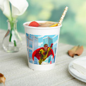 Flying Superhero Comic Style Red and Yellow Held Pappbecher