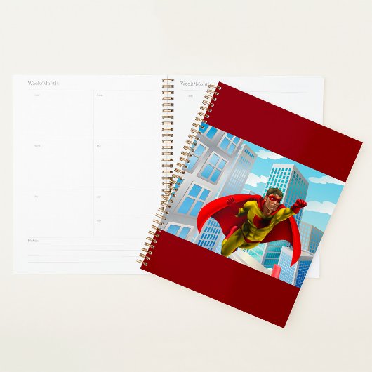 Flying Superhero Comic Style Red and Yellow Held Planer