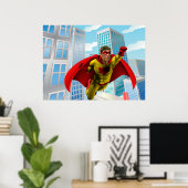 Flying Superhero Comic Style Red and Yellow Held Poster (Heimbüro)