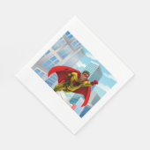 Flying Superhero Comic Style Red and Yellow Held Serviette (Ecke)