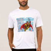 Flying Superhero Comic Style Red and Yellow Held T-Shirt (Vorderseite)