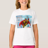 Flying Superhero Comic Style Red and Yellow Held T-Shirt (Vorderseite)