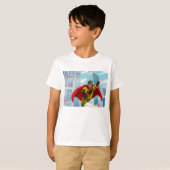Flying Superhero Comic Style Red and Yellow Held T-Shirt (Vorne ganz)