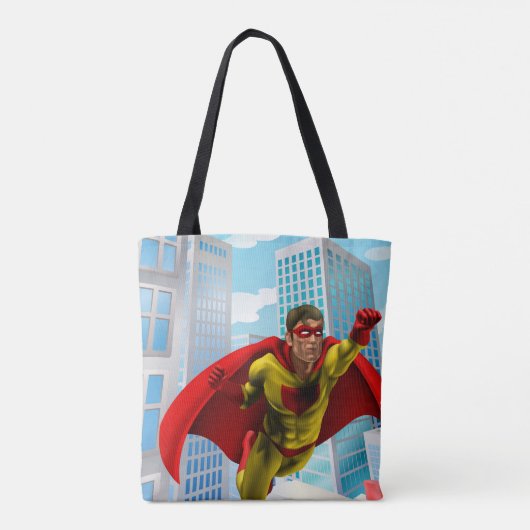 Flying Superhero Comic Style Red and Yellow Held Tasche (Rückseite)