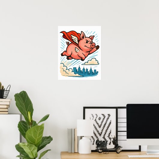 Flying Superhero Pig Poster (Heimbüro)