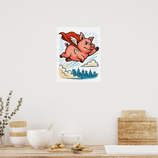 Flying Superhero Pig Poster (Küche)