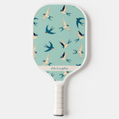 Flying Swallow Aqua Blue Individuelle Name Pickleball Schläger (Rückseite)