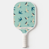 Flying Swallow Aqua Blue Individuelle Name Pickleball Schläger (Vorderseite)