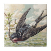 Flying swallow with flower twig fliese (Vorderseite)