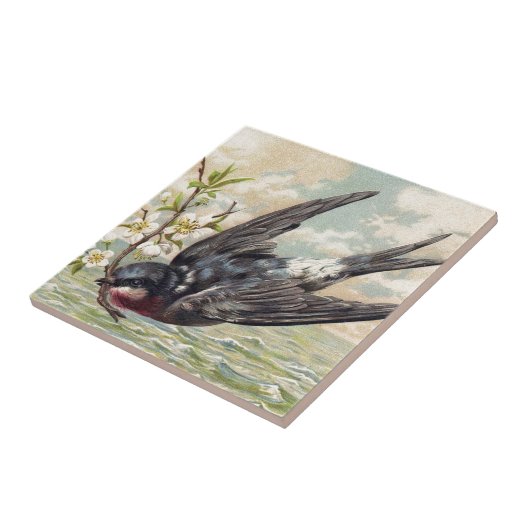 Flying swallow with flower twig fliese (Seite)