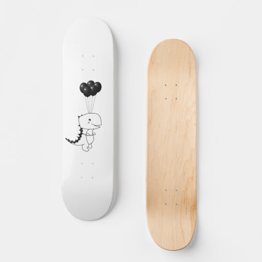 Flying T-Rex With Black Ballons Skateboard (Vorderseite)