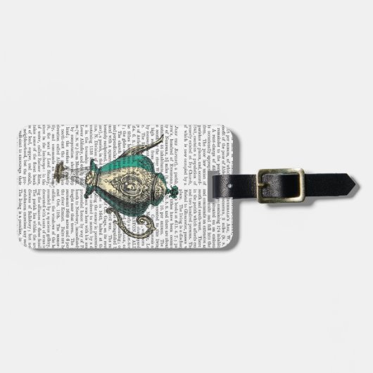 Flying Teapot 1 Grün und Gelb Gepäckanhänger (Vorderseite horizontal)