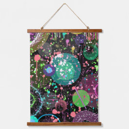 Flying Through Space: A Maximalist Abstract  Wandteppich Mit Holzrahmen