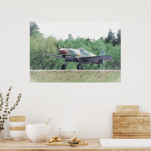 Flying Tiger - P-40 Zeichnend Poster (Küche)