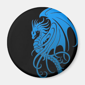 Flying Tribal Dragon - blau auf schwarz Magnet
