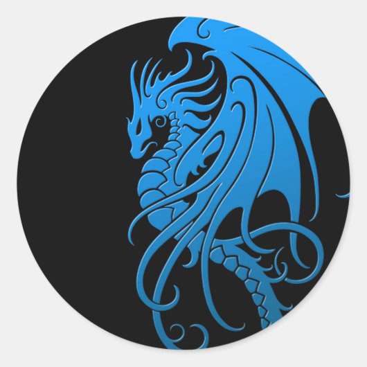 Flying Tribal Dragon - blau auf schwarz Runder Aufkleber (Vorderseite)
