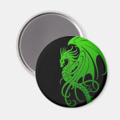 Flying Tribal Dragon - grün auf schwarz Magnet (Vorderseite/Rückseite)