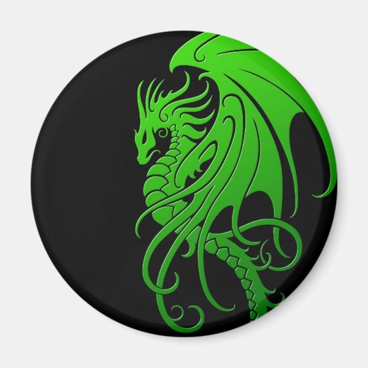 Flying Tribal Dragon - grün auf schwarz Magnet (Vorne)