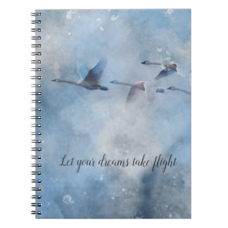 Flying Tundra Swans Artistic Blue Background Foto Notizblock