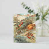 Flying Turkey Airplane Pumpkin Apple Pear Corn Postkarte (Stehend Vorderseite)