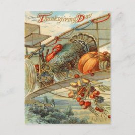 Flying Turkey Airplane Pumpkin Apple Pear Corn Postkarte