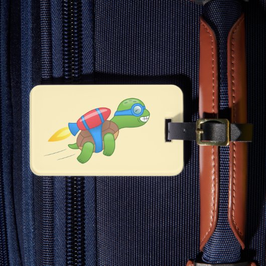Flying Turtle mit einem Red Jetpack Gelb Gepäckanhänger (Vorderseite Insitu 4)
