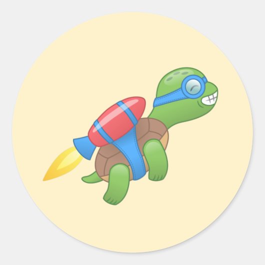 Flying Turtle mit einem Red Jetpack Gelb Runder Aufkleber (Vorderseite)