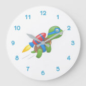 Flying Turtle mit einem Red Jetpack Große Wanduhr (Vorderseite)