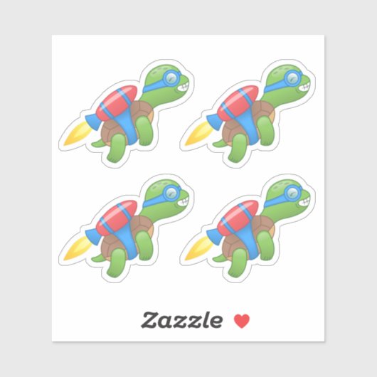 Flying Turtle mit einem Red Jetpack Set von 4 Aufk Aufkleber (Blatt)