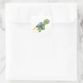 Flying Turtle mit Jetpack Quadratischer Aufkleber (Tasche)