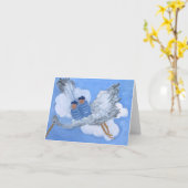 Flying Twin Boys Riding a Stork:Susan Payne-Trutna Karte (Gelbe Blume)