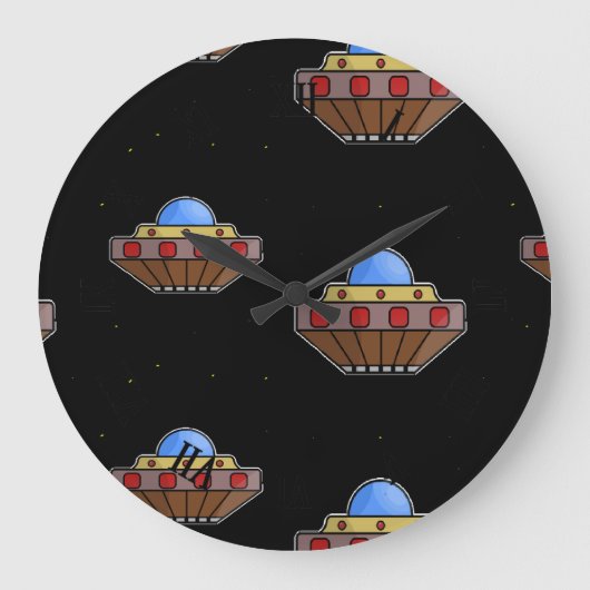 Flying ufo in schwarz große wanduhr (Vorderseite)