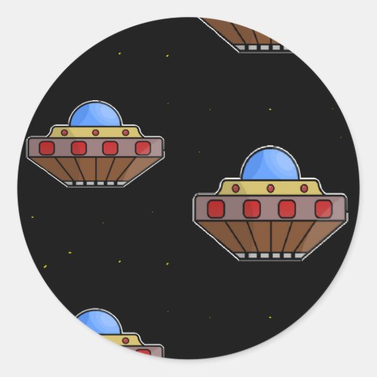 Flying ufo in schwarz runder aufkleber (Vorderseite)