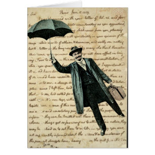 Flying Umbrella Man /Handwriting Blank Inside Card
