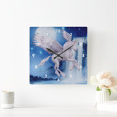 Flying Unicorn And Waterfall Fantasy Quadratische Wanduhr (Zuhause)