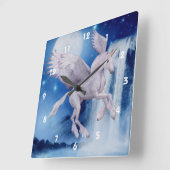 Flying Unicorn And Waterfall Fantasy Quadratische Wanduhr (Winkel)