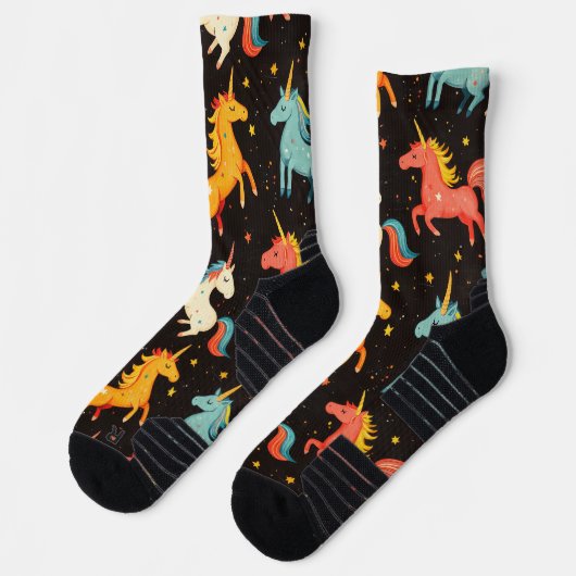 Flying Unicorn Pony Chalk Zeichnend Muster Schwarz Socken (Links)