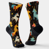 Flying Unicorn Pony Chalk Zeichnend Muster Schwarz Socken (Gewinkelt)