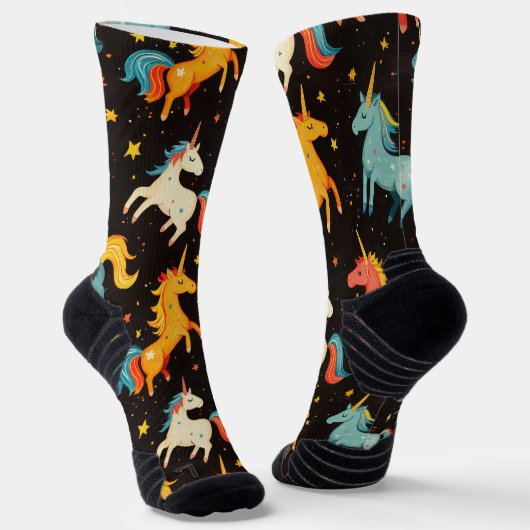 Flying Unicorn Pony Chalk Zeichnend Muster Schwarz Socken (Gewinkelt)