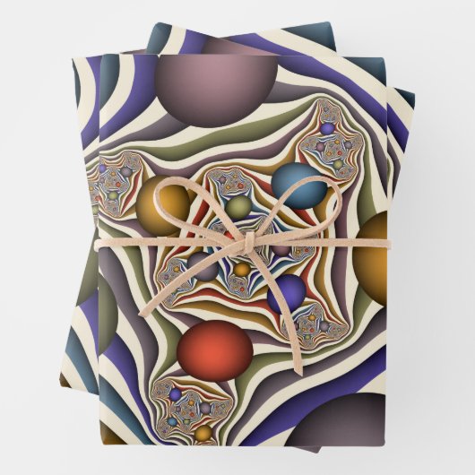 Flying Up, farbenfrohe, moderne, Abstrakte Fraktal Geschenkpapier Set (Beispiel)