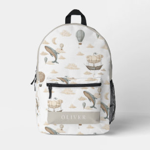 Flying Whale Ship Hot Air Ballon Beige Bedruckter Rucksack