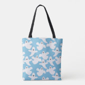 Flying White Ghosts Light Blue Halloween Tasche (Rückseite)