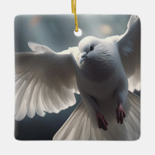 Flying White Peace Dove Keramikornament